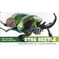 2014 $1 Pad Printed Coin Bright Bugs Series - Stag Beetle Coin/Card