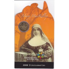 2008 $1 Inspirational Australians Series - Mary MacKillop Coin/Card