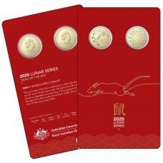 2020 $1 Lunar Series - Year of the Rat 2 Coin Set  Carded/Coins