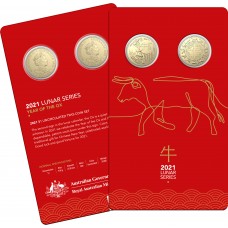 2021 $1 Lunar Series - Year of the Ox 2 Coin Set Carded/Coins