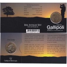 2005 $1 Gallipoli Mint Mark "G"
