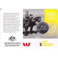 2015 20¢ 100 Years of Anzac - WWI Light Horsemen Carded/Coin