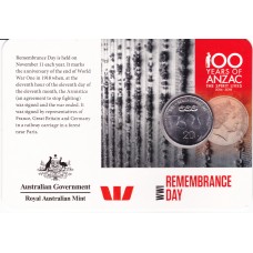 2015 20¢ 100 Years of Anzac - WWI Remembrance Day Carded/Coin