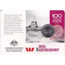2015 20¢ 100 Years of Anzac - WWI Royal Australian Navy Carded/Coin