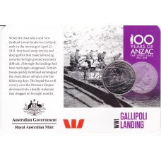 2015 20¢ 100 Years of Anzac - WWI The Gallipoli Landing Carded/Coin