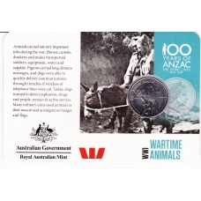 2015 20¢ 100 Years of Anzac - WWI Wartime Animals Carded/Coin