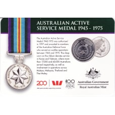 2017 20¢ Legends of the Anzacs - Australian Active Service Medal 1945-1975 Carded/Coin