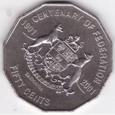 2001 50¢ Tasmania Federation Uncirculated