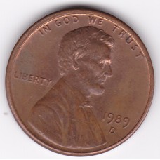 1989 US 1 Cent Lincoln Memorial - D Mint Mark