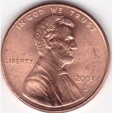 2001 US 1 Cent Lincoln Memorial D Mint Mark