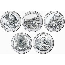 2012 US National Park Quarters Five Coins Uncirculated Straight from the US Mint 