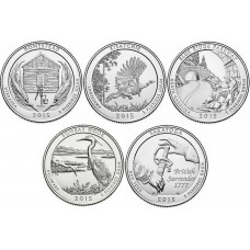 2015 US National Park Quarters Five Coins Uncirculated Straight from the US Mint 