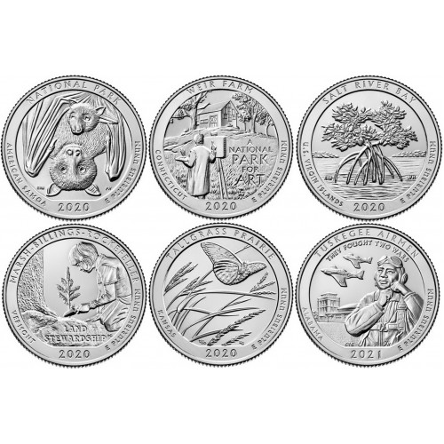 5 coin Set Denver Mint Uncirculated 2020 D BU National Parks Quarters 