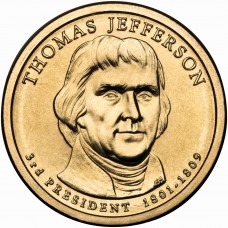 2007 US Presidential $1 - 3rd President, Thomas Jefferson 1801 to 1809