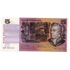 1976 $5 Knight-Wheeler Gothic Centre Thread Paper Banknote EF