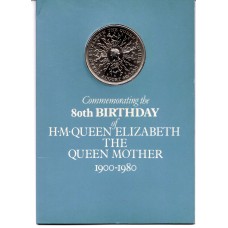 1980 UK Crown 80th Birthday Elizabeth the Queen Mother 1900-1980 Coin Folder
