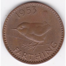 1953 British Farthing Queen Elizabeth II Coin