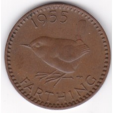 1955 British Farthing Queen Elizabeth II Coin