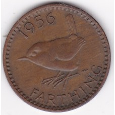 1956 British Farthing Queen Elizabeth II Coin