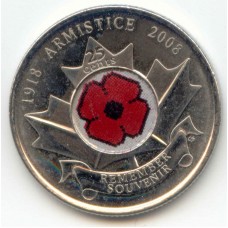 2008 25¢ Canadian Armistice Red Poppy Coin