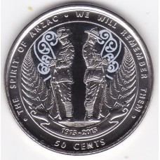 2015 50¢ New Zealand Spirit Of ANZAC Coloured Coin