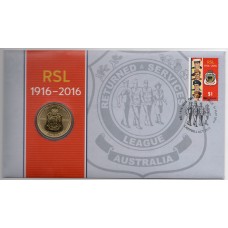 2016 PNC $1 Returned Services League RSL 1916-2016 Stamp and Coin Cover