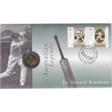 1997 PNC $5 Sir Donald Bradman Tribute Stamp and Coin Cover