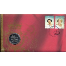 2002 PNC 50¢ Queen Elizabeth II Accession Stamp and Coin Cover