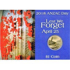 2018 $1 ANZAC Day Lest We Forget Coin/Card