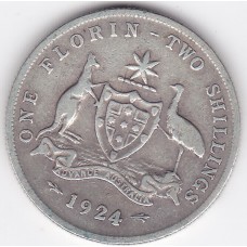 1924 Florin King George V Coat of Arms 92.5% Silver "Very Good"