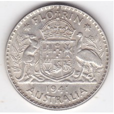 1941 Florin King George VI Coat of Arms 92.5% Silver "Very Good"