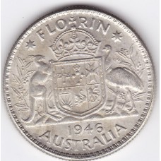 1946 Florin King George VI Coat of Arms 50% Silver "Fine"