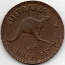 1955 Kangaroo Queen Elizabeth II Halfpenny
