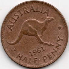 1961 Kangaroo Queen Elizabeth II Halfpenny