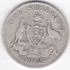 1912 Shilling King George V Coat of Arms 92.5% Silver "VG"