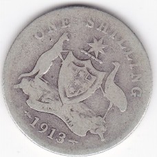 1913 Shilling King George V Coat of Arms 92.5% Silver "Very Good"