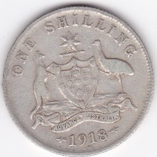 1918 Shilling King George V Coat of Arms 92.5% Silver "Fine"
