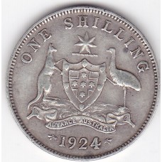 1924 Shilling King George V Coat of Arms 92.5% Silver "Fine+"