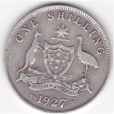 1927 Shilling King George V Coat of Arms 92.5% Silver "Fine"