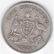 1928 Shilling King George V Coat of Arms 92.5% Silver "Fine"