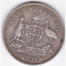 1931 Shilling King George V Coat of Arms 92.5% Silver "Fine"