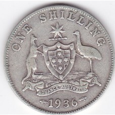 1936 Shilling King George V Coat of Arms 92.5% Silver "Fine"