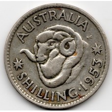 1953 Shilling Queen Elizabeth II Rams Head 50% Silver Coin