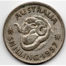 1957 Shilling Queen Elizabeth II Rams Head 50% Silver Coin
