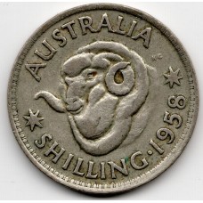 1958 Shilling Queen Elizabeth II Rams Head 50% Silver Coin