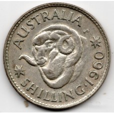 1960 Shilling Queen Elizabeth II Rams Head 50% Silver Coin