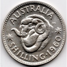 1960 Shilling Queen Elizabeth II Rams Head 50% Silver Coin Uncirculated