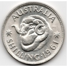 1961 Shilling Queen Elizabeth II Rams Head 50% Silver Coin Uncirculated