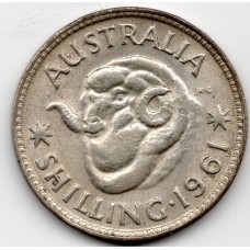 1961 Shilling Queen Elizabeth II Rams Head 50% Silver Coin
