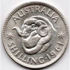 1961 Shilling Queen Elizabeth II Rams Head 50% Silver Coin Uncirculated